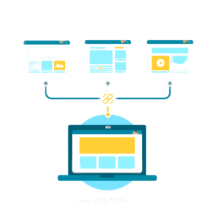 ilustração de laptop conectando a 3 páginas de site suspensas