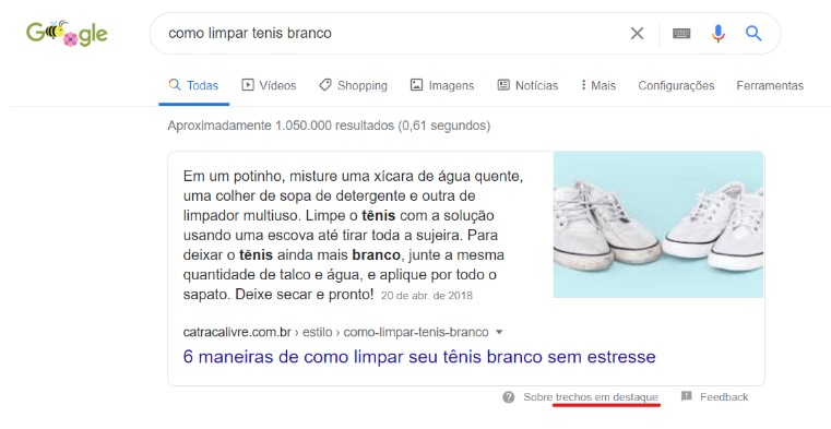 exemplo de trecho em destaque do Google