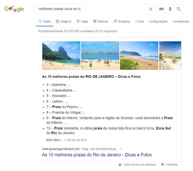 exemplo de featured snippet em lista