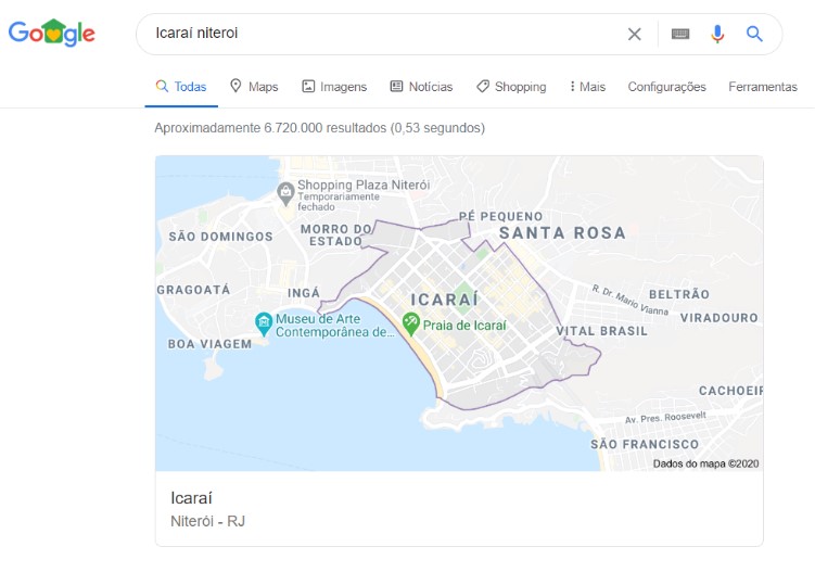 exemplo de featured snippet resultado da busca por "Icaraí Niterói"