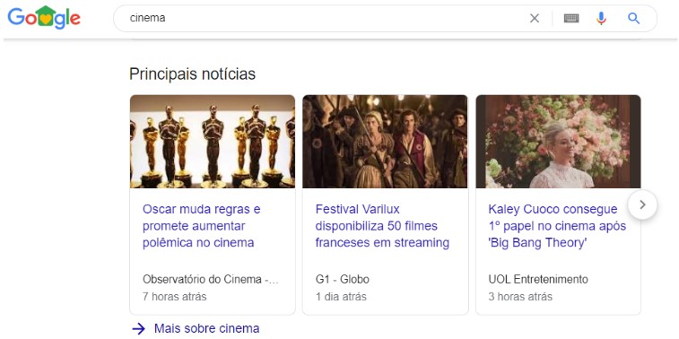 exemplo de featured snippet de notícias em carrosel