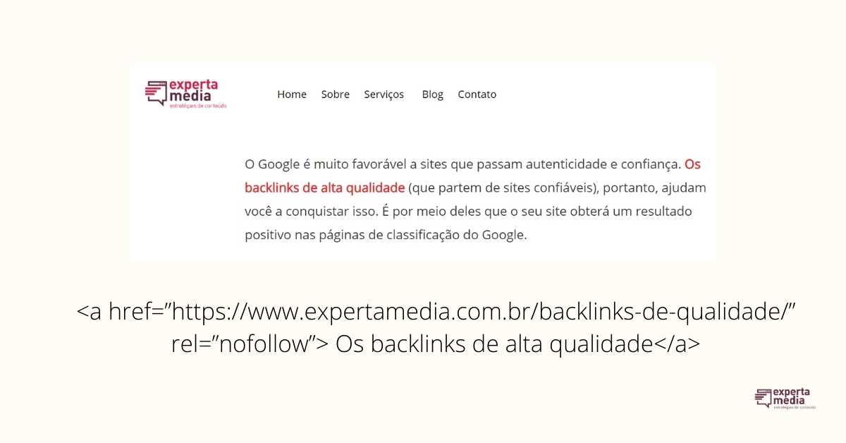 link nofollow exemplo no código HTML