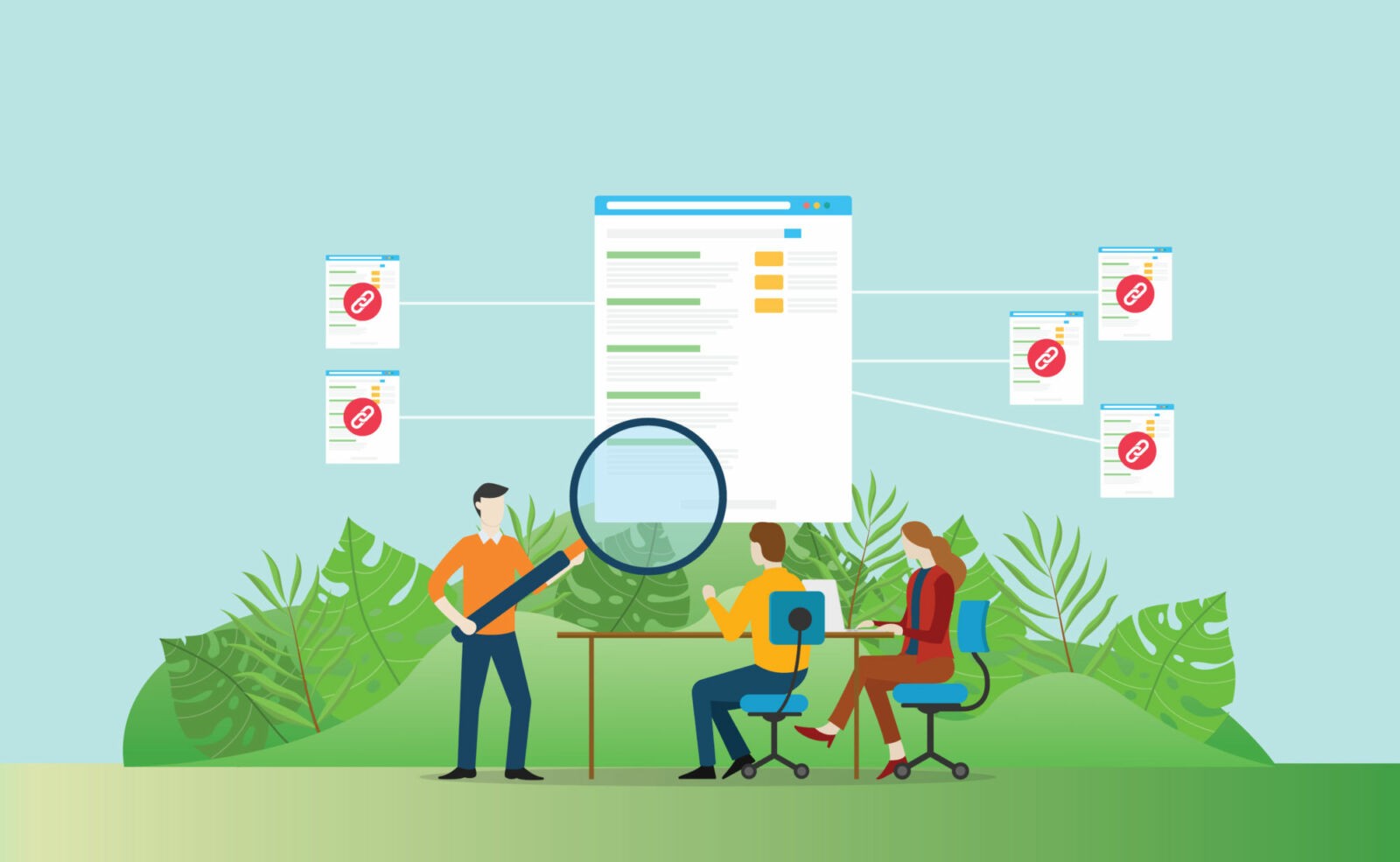 backlinks seo website development to increase traffic visitor - vector illustration backlinks seo website development to increase traffic visitor - vector