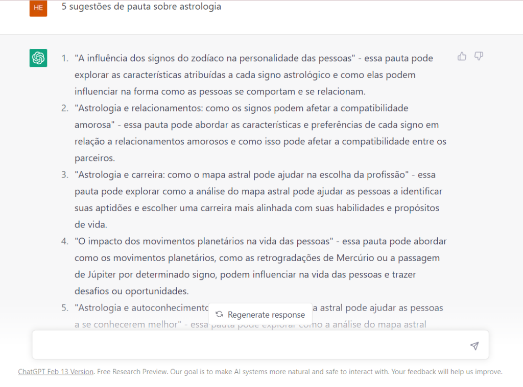 ChatGPT apresentou boas sugestões de pauta, mas deu erro antes de entregar resultado (Reprodução/ChatGPT)