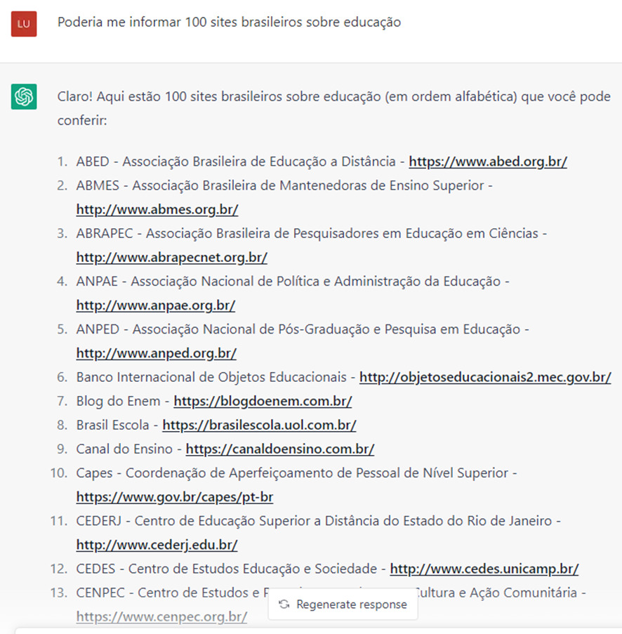 Resposta do ChatGPT foi considerada incompleta (Imagem: Reprodução/ChatGPT)