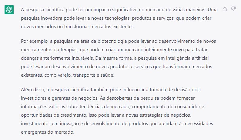 Texto tem exemplo, mas não menciona fontes (Imagem: Reprodução/ChatGPT)