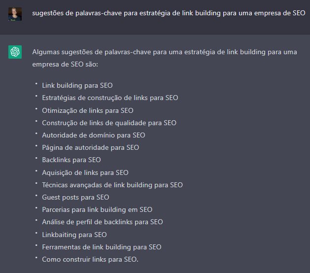 Resposta do ChatGPT é repetitiva para sugestão de palavras-chave (Imagem: Reprodução/ChatGPT)