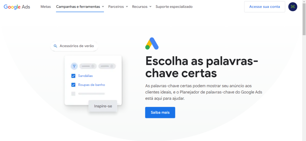 print tela inicial keyword planner