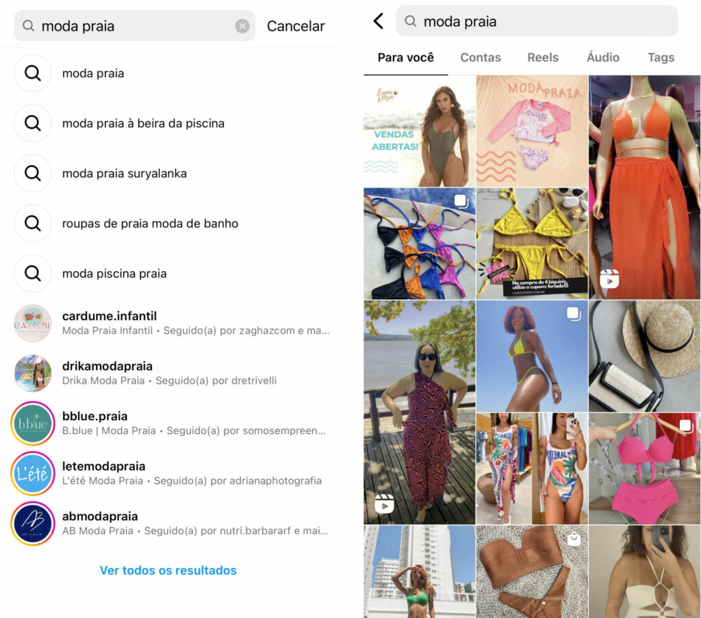 pesquisa moda praia no instagram e resultados