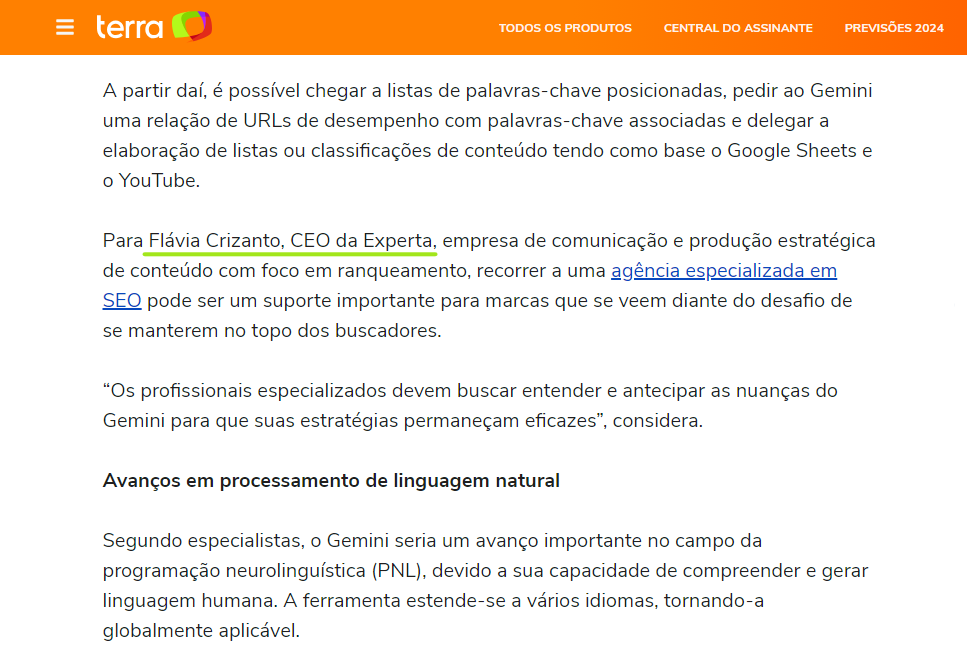 exemplo de distribuição de conteúdo com menção da marca experta