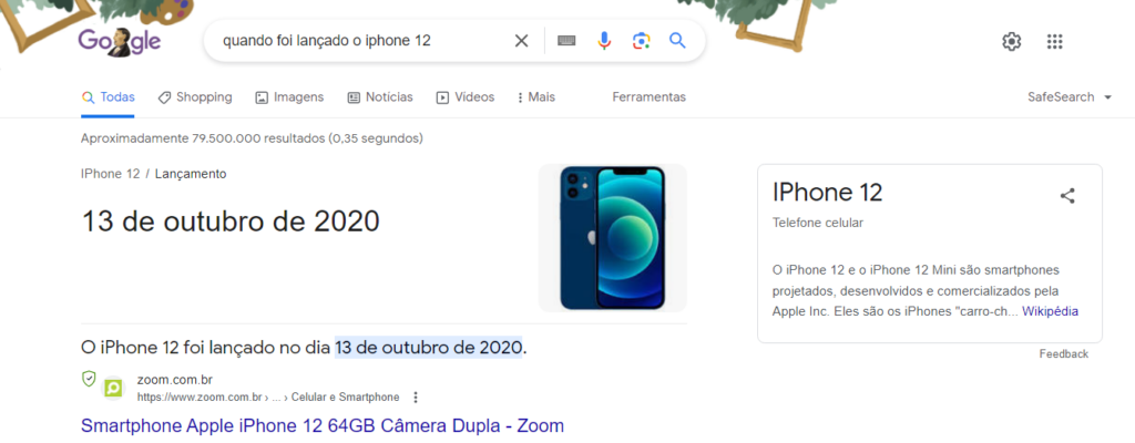 exemplo de snippets de pesquisa do google