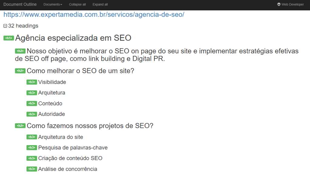 exemplo de organização hierárquica de meta tags