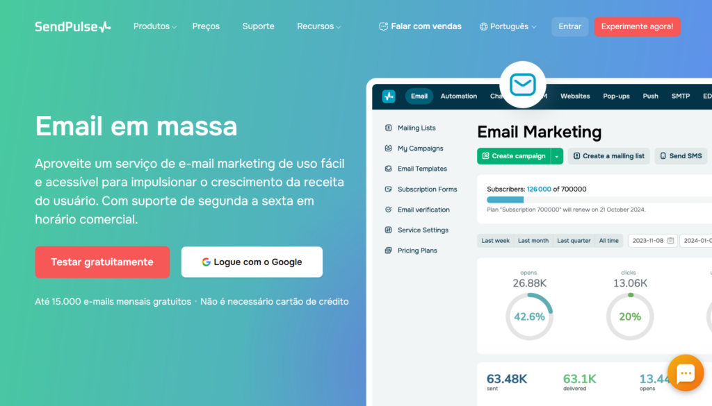 interface de automação de e-mail marketing sendpulse