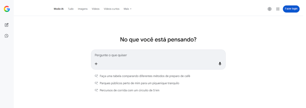 Página inicial do Google com sugestões