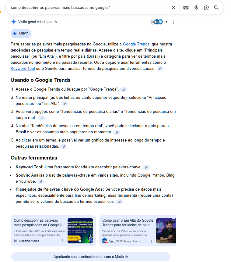 a Visão de IA do Google mostra um conteúdo do blog da Experta como uma das principais referências
